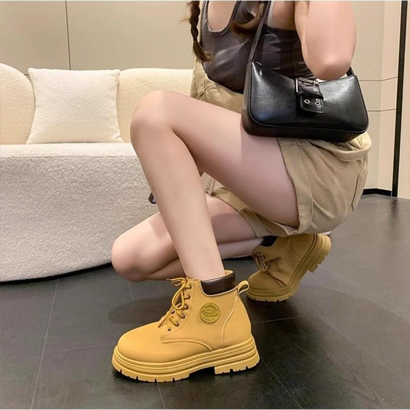Fashion women's shoes autumn and winter Martin boots British style high-top retro tooling locomotive boots thick-soled big yellow boots short boots