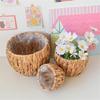 Gourd Grass Plant Holder Stool Flower Pots with Plastic Lining Decorative Planter Basket for Balcony Or Living Room Use