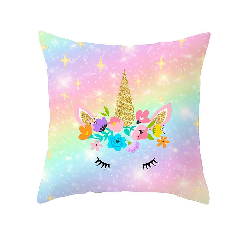 Time Cartoon Home Decor Pillow Purple Unicorn Pillowcase Rainbow Sunrise Sofa Cushion Cover