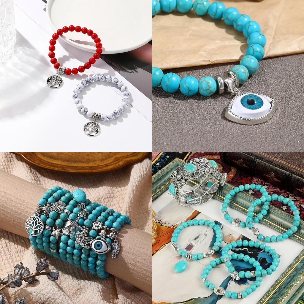 Fashionable Bohemian Ethnic Turquoise Beaded Bracelet Set For Women