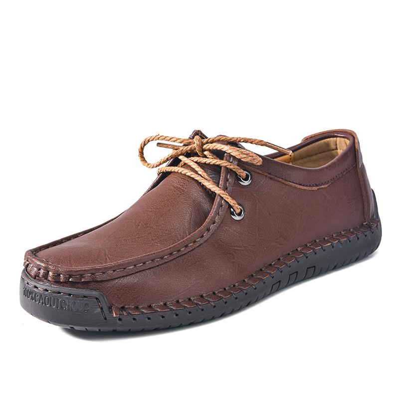 Fashion New Fashionable Leather Men's Casual Shoe  Solid-Color Comfortable Driving Shoe  Breathable And Anti-Slip Lace -Up Driving Shoes