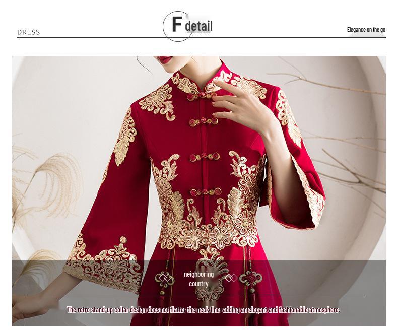 2025 High-End Red Chinese-Style Bridal Qipao Xiuhe Dress with Long Sleeves