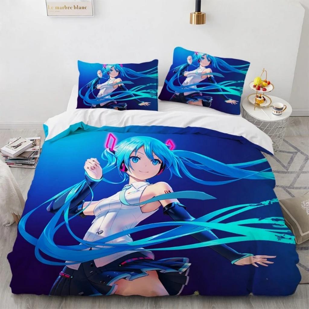 Anime Beautiful Girl Hatsune Miku Balinese Duvet Cover Set Bedding with 1-2 Pillowcases Room Teens Bedroom Decor Fans Gift