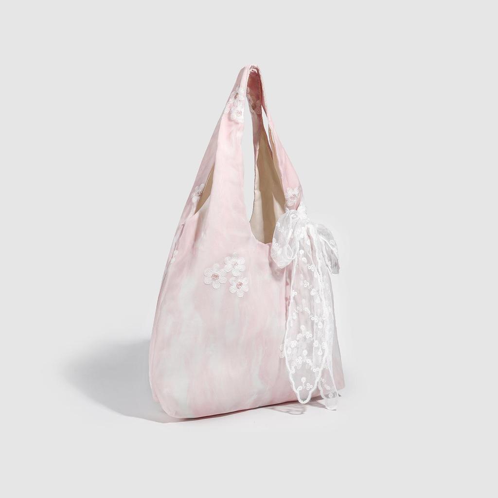 2025 Bow Art Lace One-Shoulder Large Canvas Tote Bag