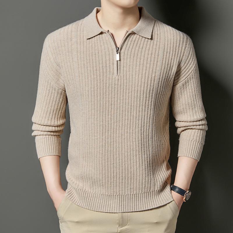 

Men’s Autumn/Winter Half-Zip Lapel Pullover: Solid Color Loose Cable Knit Sweater XXL верблюд