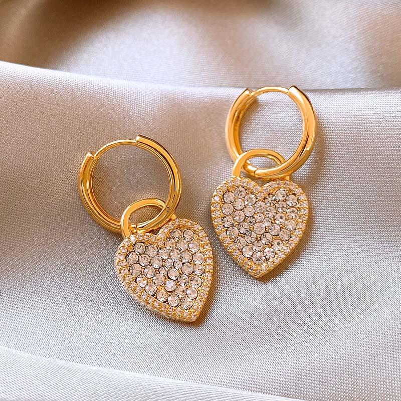2026 New Exquisite Heart Crystal Drop Earrings for Women Luxury Gold Color Temperament Ear Buckle Wedding Jewelry Accessories