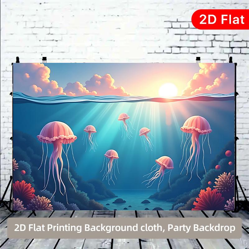 2D plane seabed jellyfish group background fabric indoor and outdoor parties suitable for room decoration polyester fiber