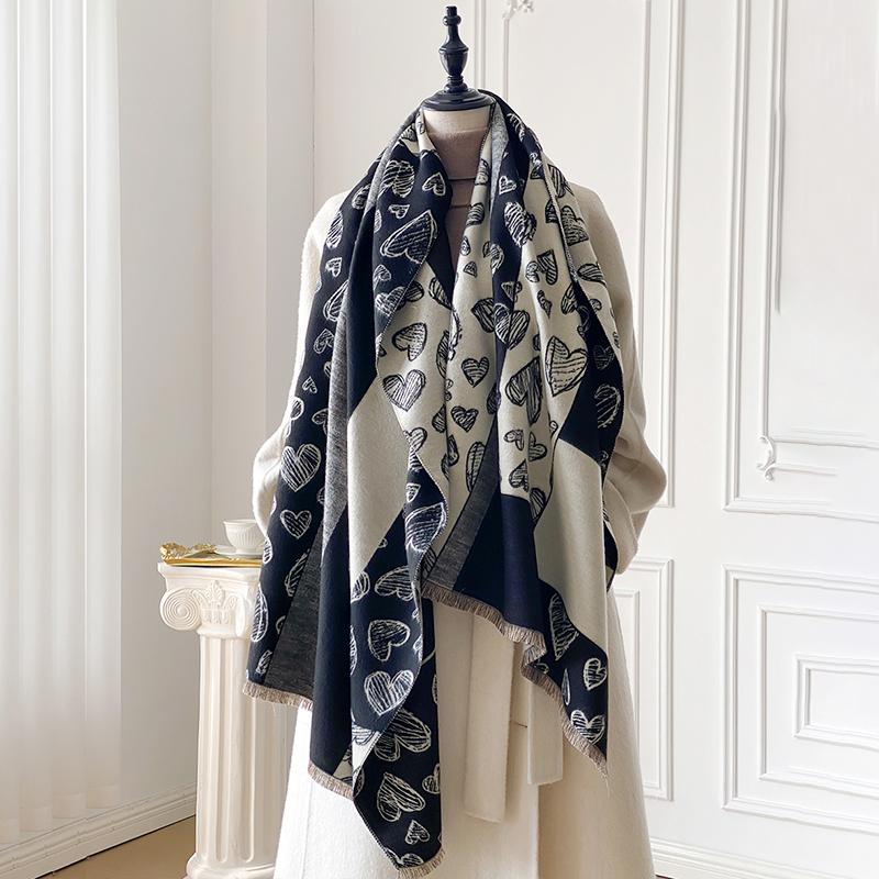 Luxury Women Two-Sided Print Scarf Soft Warm Pashmina Love Shawl Winter Outdoor Coldproof Windproof Blanket Scarf
