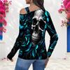 Women Plus Size Asymmetric Cutout Neck Cold Shoulder Fitted Long Sleeve Top Fire Motorcycle Printed Orange Black