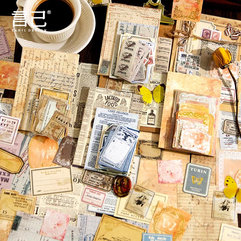 Yanji Retro Journal Material Pack: 100 Sheets - 4 Types Available