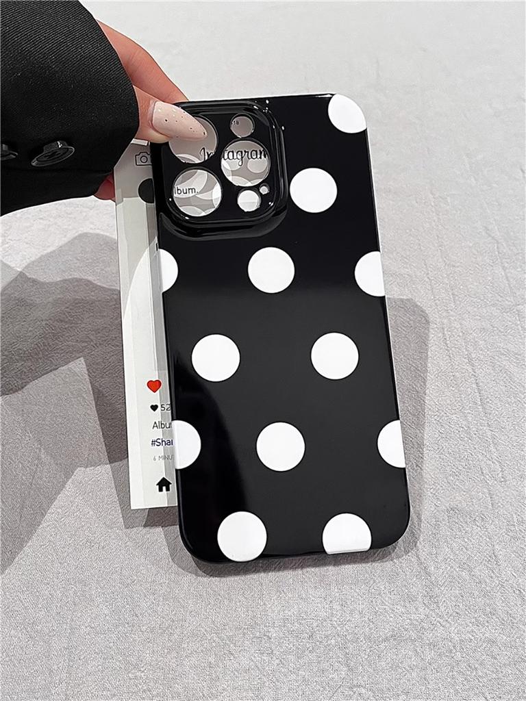 Husă de telefon coreeană INS cu buline albe și negre pentru iPhone 17 16 15 Pro 14 13 Pro Max Modă Rezistentă la șocuri Drăguță Simplă Moale Husă Cover