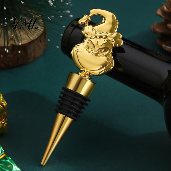 Decorative Wine Cork for Christmas Party Stopper with Silicone Ring, Stainless Steel Bottle Sealer, Leak Proof Saver Snowflake/Car/Train/Elf