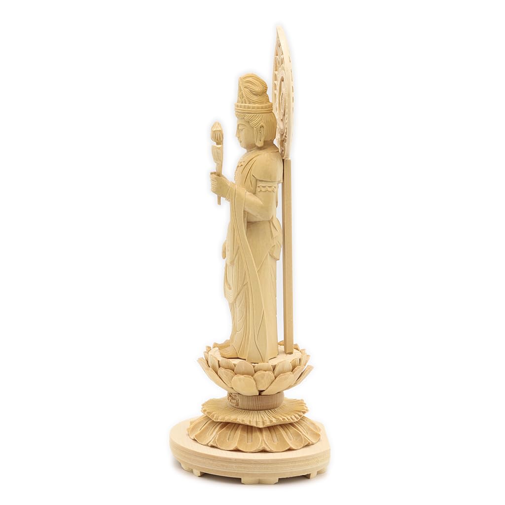 special Buddhist statue Seikannon inches height 23 width 9 depth carved cypress wood with a jeweled halo and round base 8114 Kurita's [Bodhisattva]