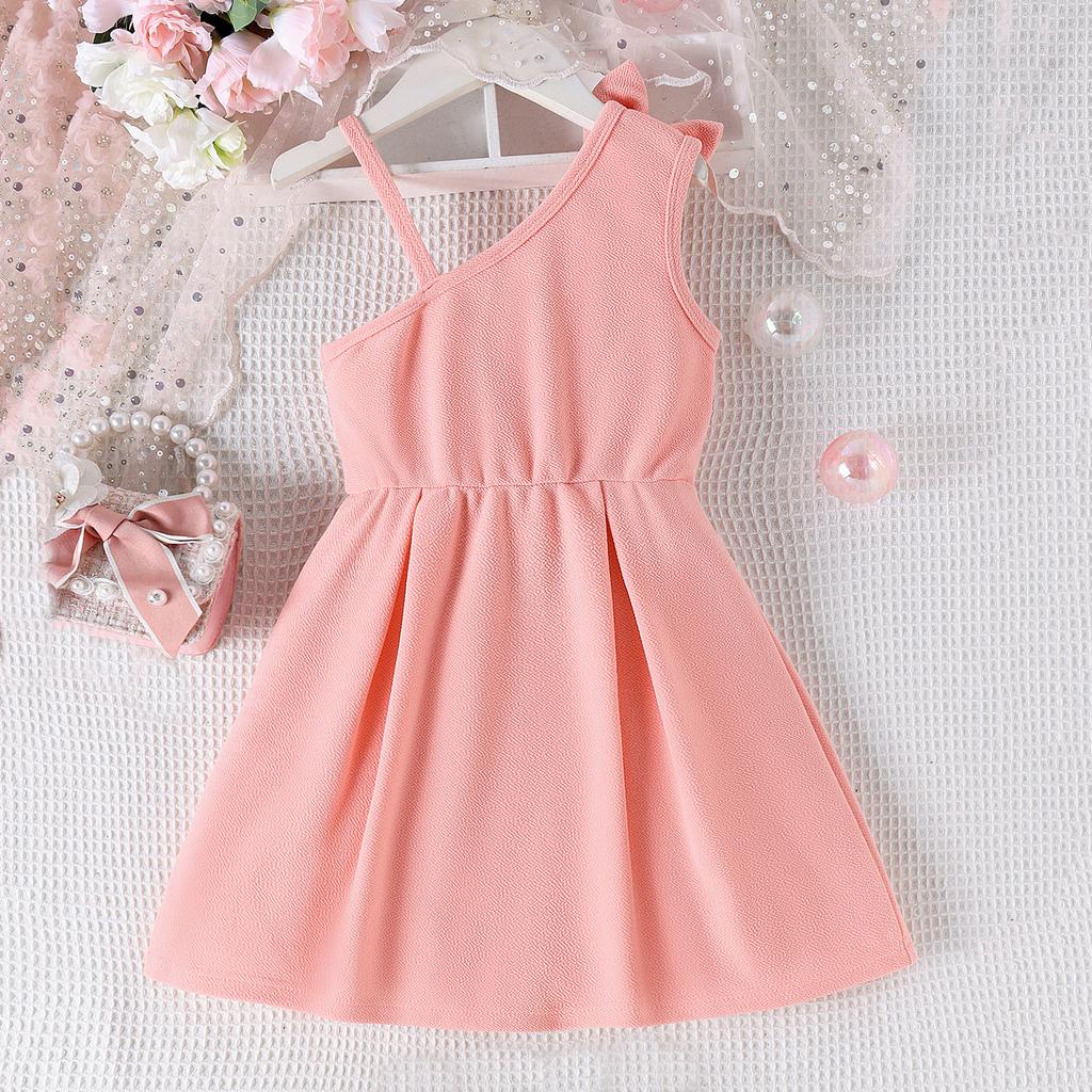 Girls' Princess Dress Summer Children's Fashion Diagonal Shoulder Halter Waist Bow Dress
