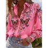 Women's Long Sleeved Shirt with 3D Flower Print and Tree Branch Pattern On the Lapel, Comfortable Men's Top