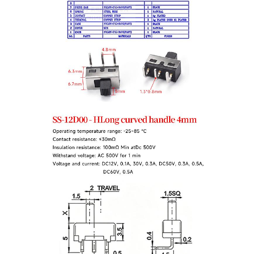 5PCS Mini SPDT Slide Toggle Switch Handle 3/5mm MSS-22D18 SS-12D00 SK-22D07 MSK-12C02 SS-12F44 MSK23D19 - Electronic Component Switches4