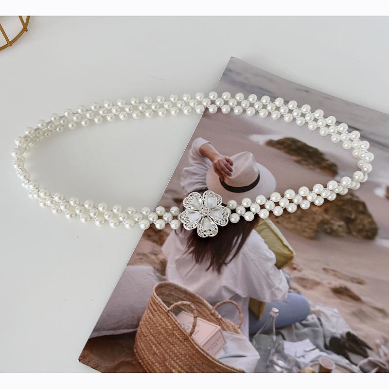 Women's Stylish New Pearl Belt With Crystal Flower Design Ideal For Dress Accessories