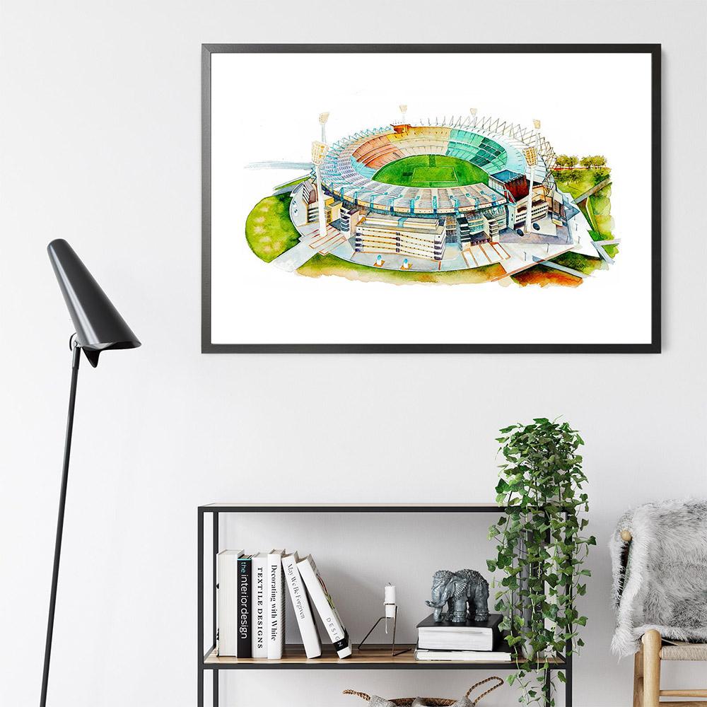 Melbourne Cricket Ground Watercolour City Landscape Print Poster Painting Art Brighton Beach Boxes Wall Pictures Bedroom Decor