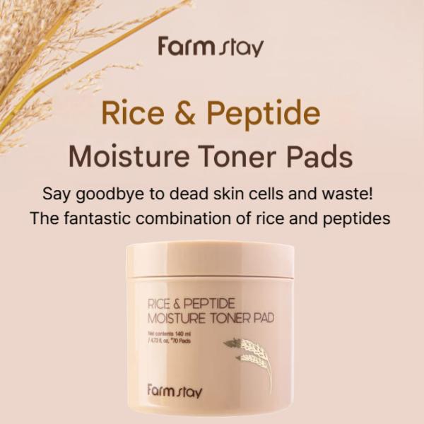 FarmStay Rice & Peptide Moisture Toner Pad (140ml / 4.73 Fl.oz., 70 Pads)  (3 Options)
