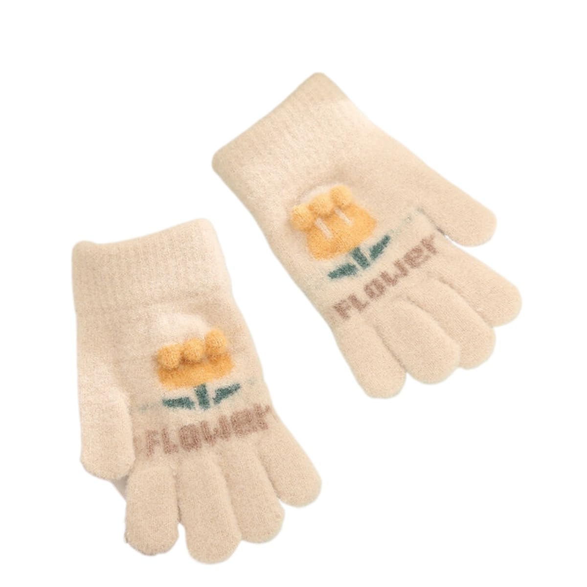 

VIISEN Popular Design for Girls Ages Cute and Perfect for Winter and Cycling Years Kids Gloves, Five-Finger 2-5, Warm, Outings, School, (Champagne,