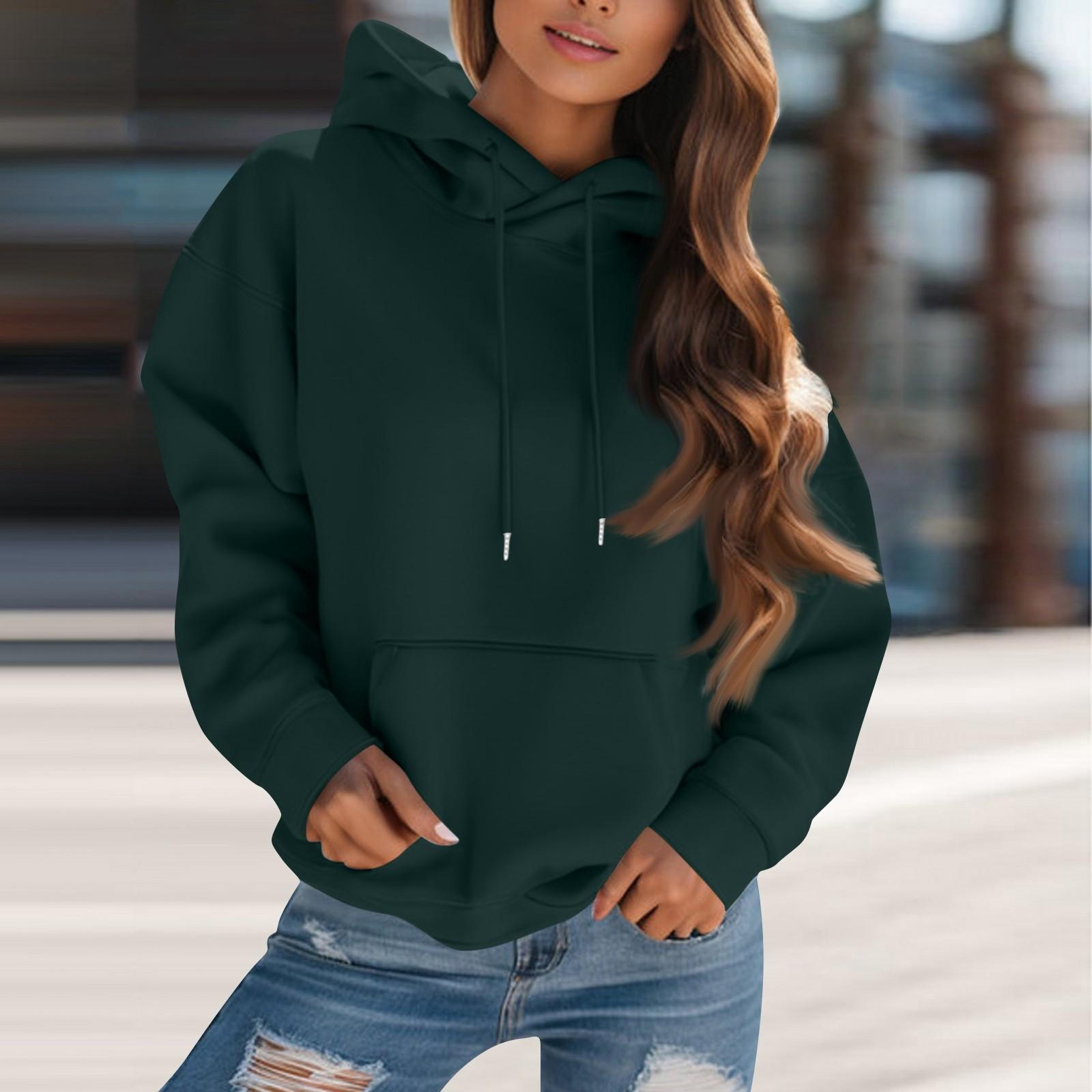 

Women s Fashion Solid Color Hooded Drawstring Long Sleeve Loose Pullover Sweatshirt Top S