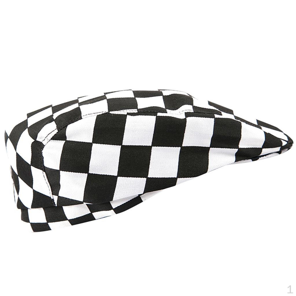 

Beanie Kitchen Hat Pastry Waiter Adjustable s Black White Check