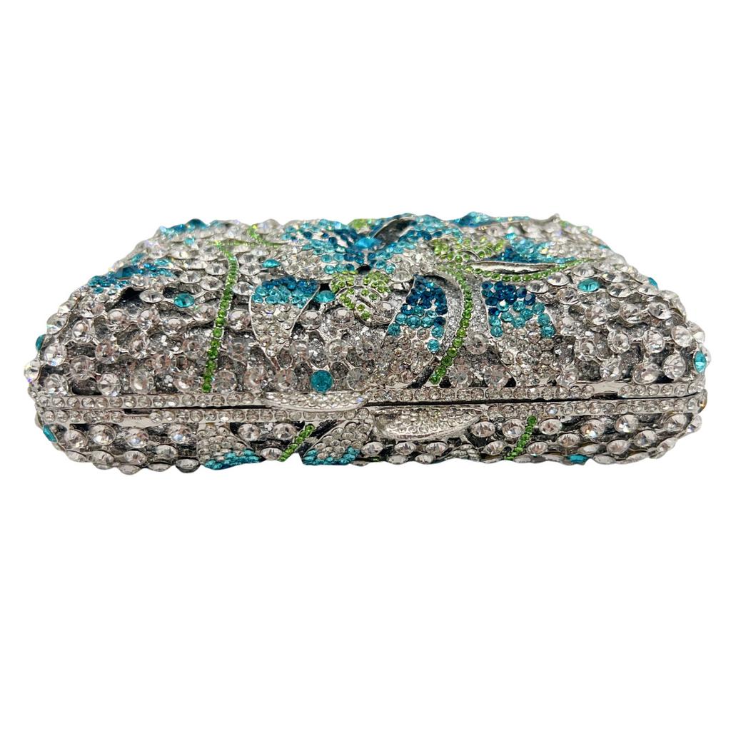 WHTUOHENG Blue/White Flower Rhinestones Evening Bags Women Floral Crystal Evening Clutches Bridal Wedding Party Clutch Purse