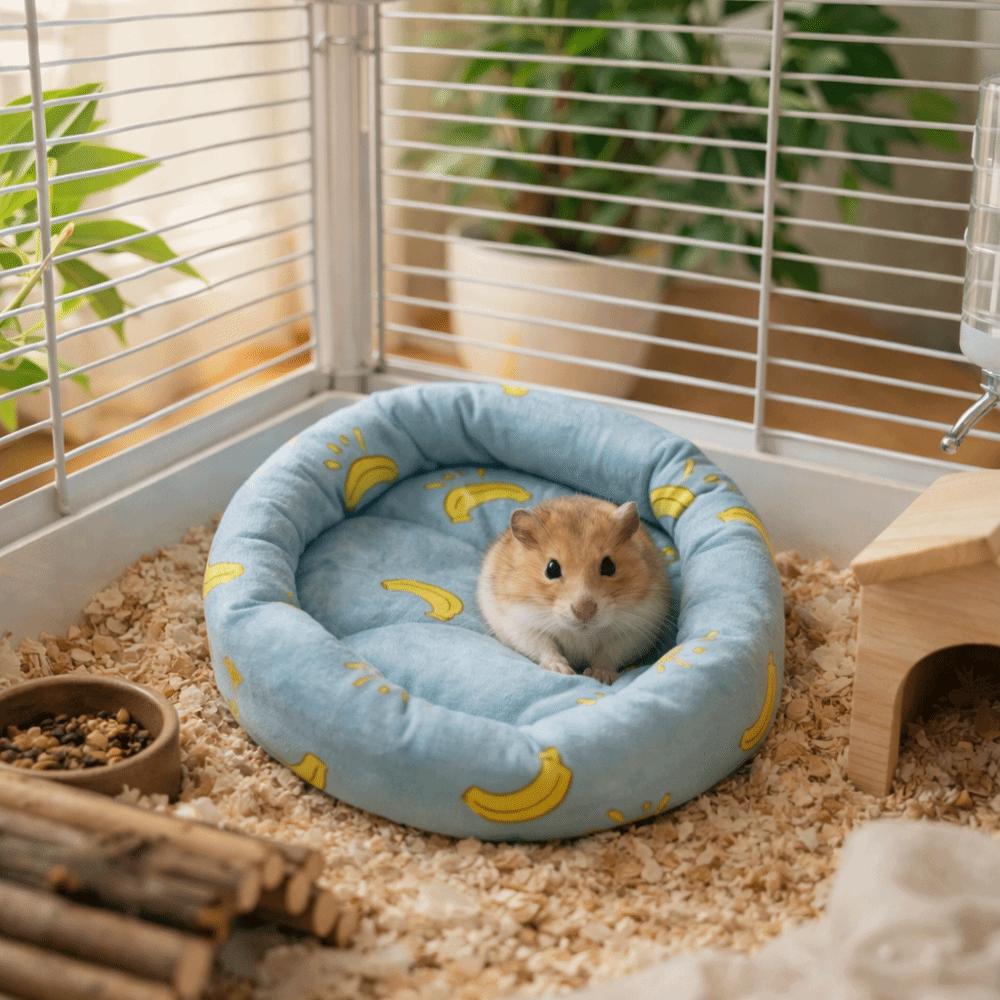 Round Hamster Nest Mat Breathable Ice Silk Pad Cooling Hamster Bed Comfortable Fruit Pattern Guinea Pig Bed