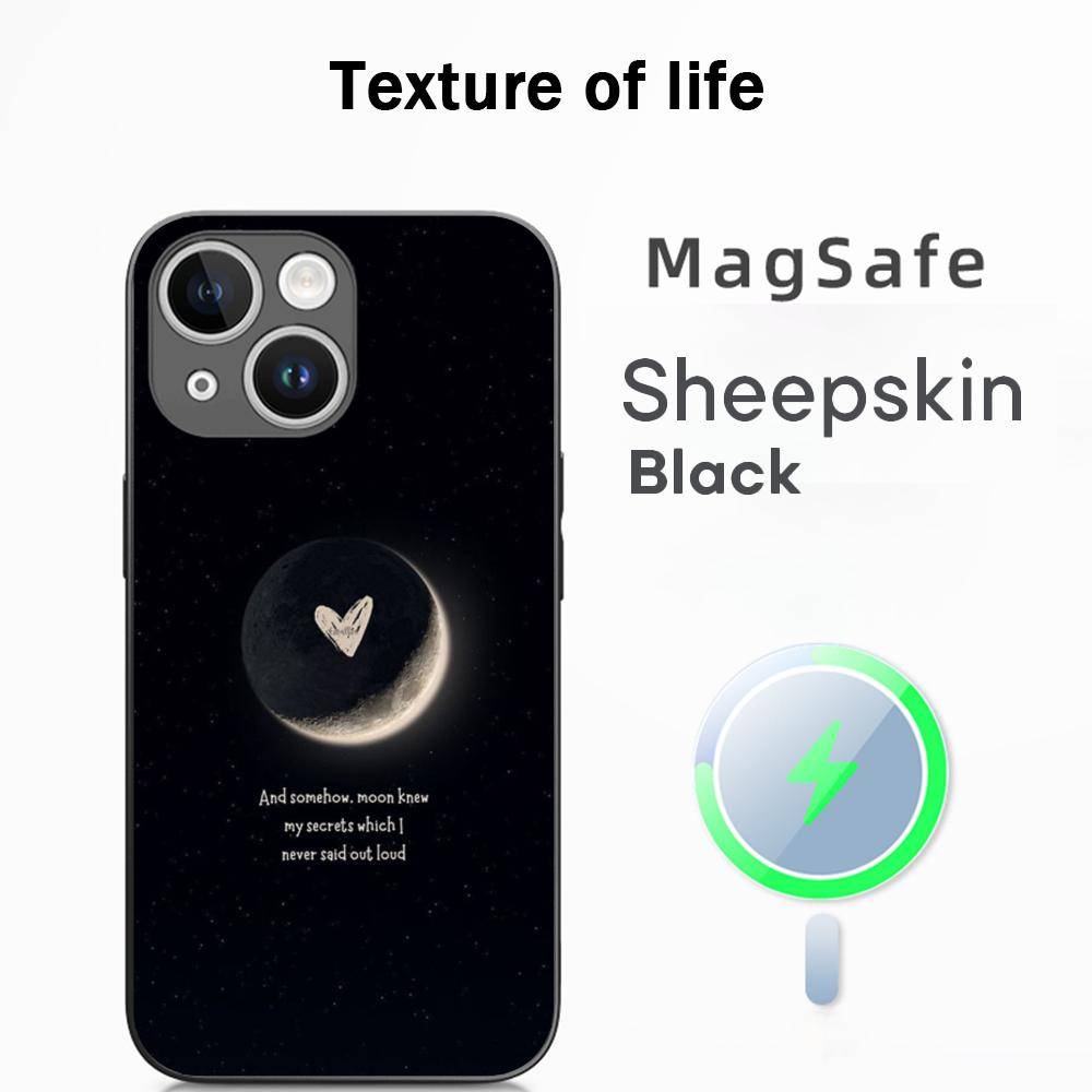 Cool moon fashion poster pattern Phone Case For iPhone 17 16 15 14 13 12 Plus Pro Max High-end Luxury Magsafe Sheepskin