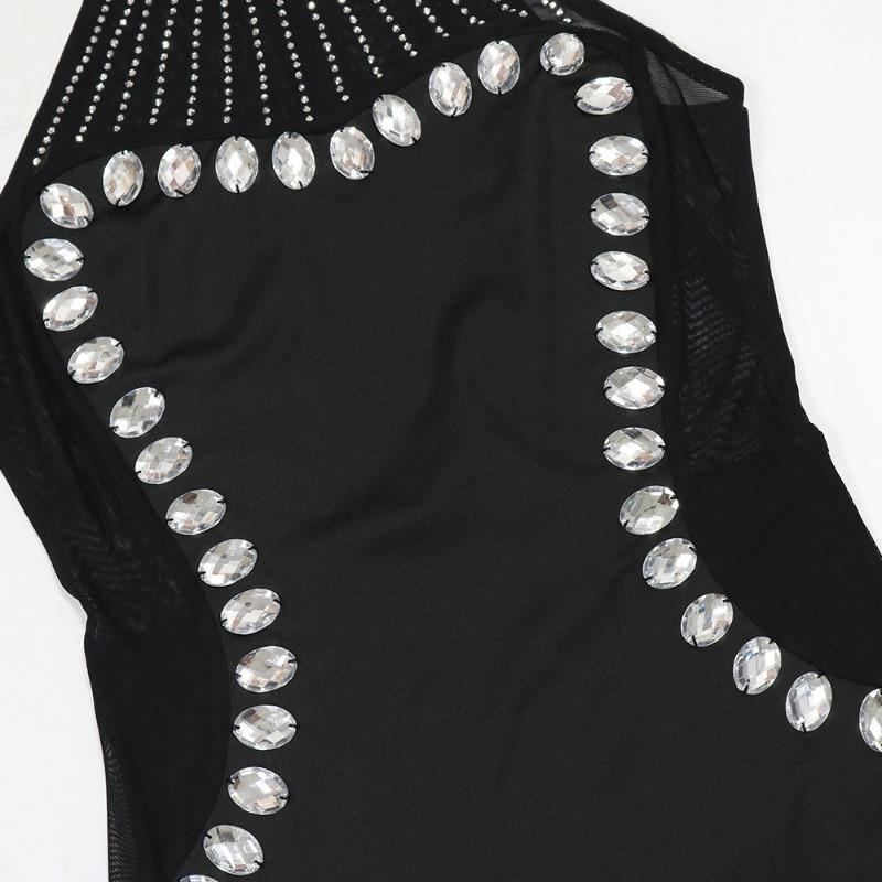 Women's Sexy Sleeveless Slit Dress Diamond Long Dress Evening Gown