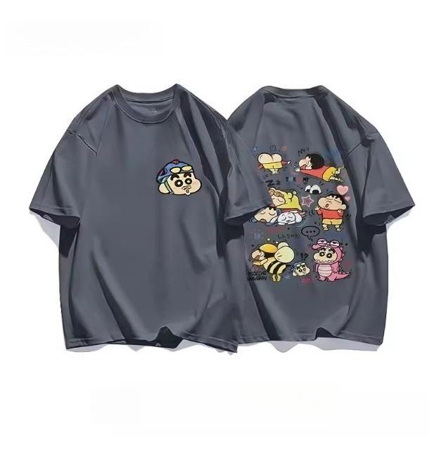 2026 Summer Comic Form Crayon Shinchan Image 100 Cotton Printed Oversize Casual Tshirt Adult Children Parentchild Top y2k