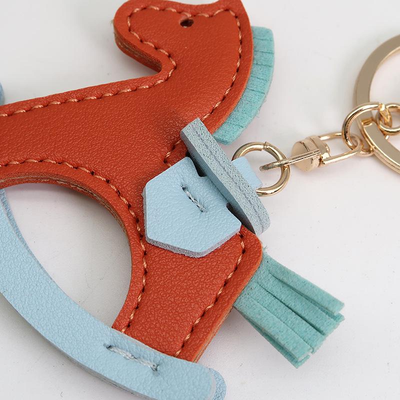 TikTok Trendy Leather Horse Keychain Pendant - Cartoon Rocking Horse Bag Charm