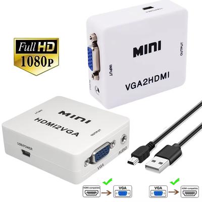 Boîtier Convertisseur VGA vers HDMI Adaptateur VGA2HDMI Mini Adaptateur Vidéo Audio VGA 1080P Pour PC Ordinateur Portable Projecteur HDTV