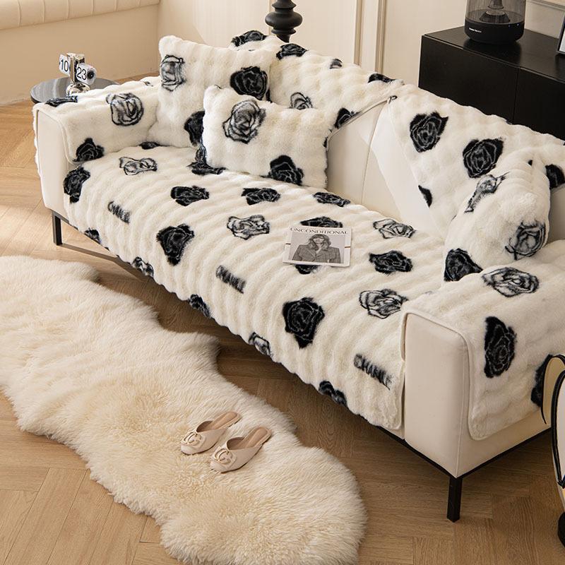 Thickened Rabbit Plush Sofa Cushion Winter Warm And Non-Slip Imitation Fur Sofa Seat Cushion High-End Sofa Cover Cover Towel
