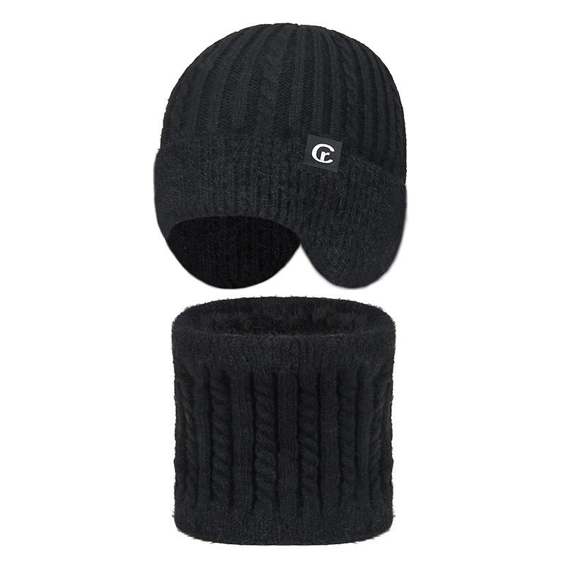Wool Hat Scarf Two-Piece Winter Knitted Hat for Men Women Outdoor Riding Windproof Ear Protection Warm Hat