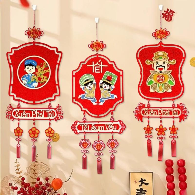 Vietnamese New Years Decoration 2026 Chinese Spring Festival Lucky Pendant with Tassel Chinese New Year Window Wall Decoration