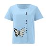 Summer Oversized Cotton and Linen Short-sleeved T-shirt, Cotton and Linen Butterfly Flower Printed Oversized Women's Clothing