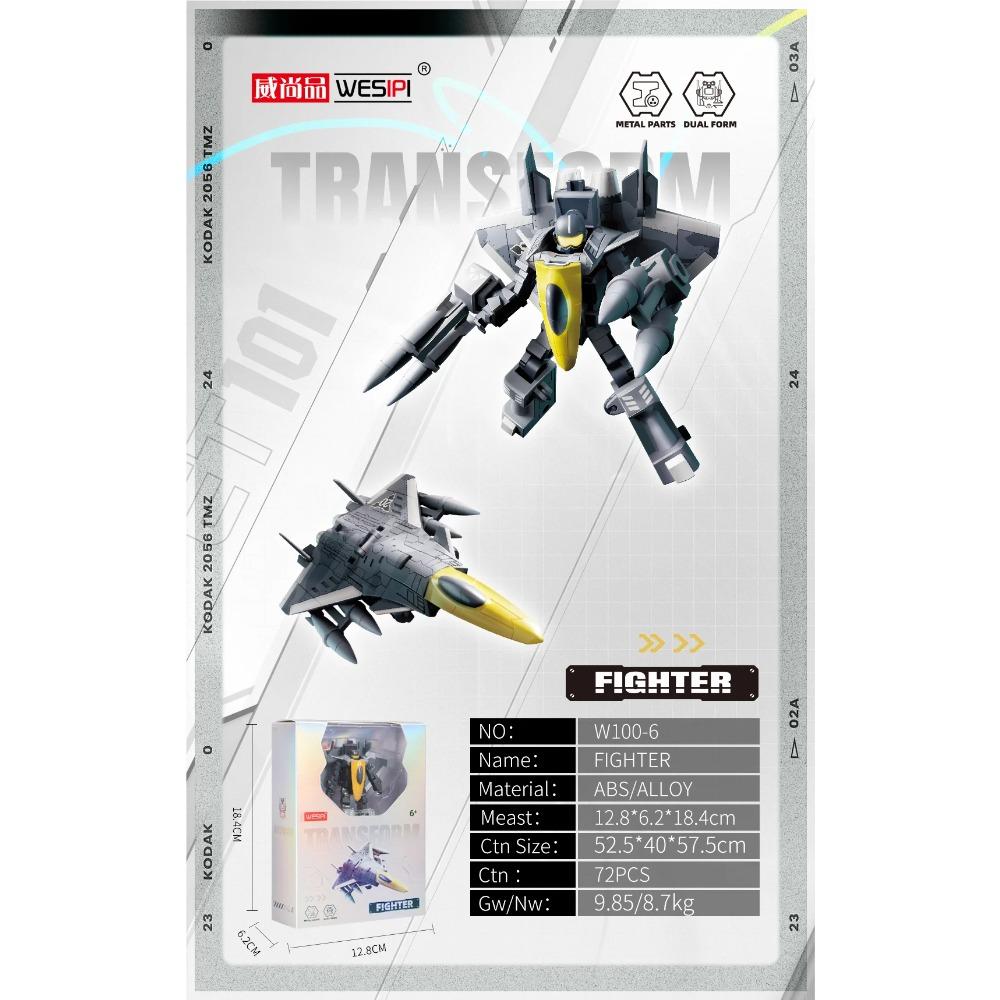 Fighter Jet Transforming Robot Toy W100-6 72PCS ABS Alloy Dual Form Military Mecha Aircraft Model English Version