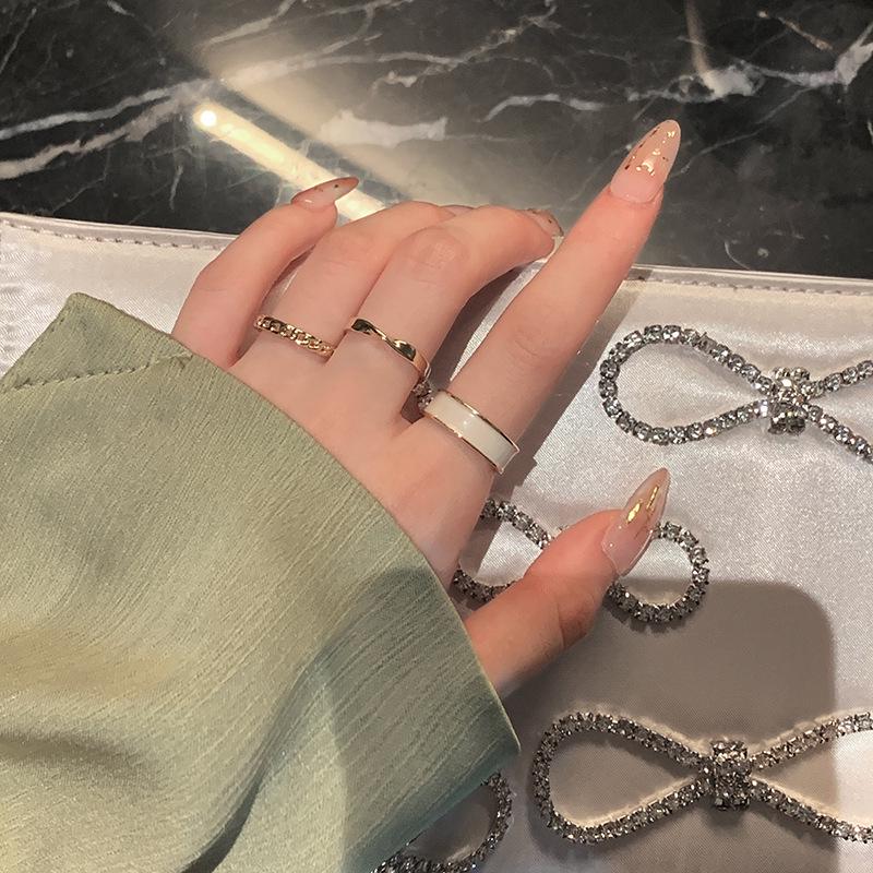 Korean Style Retro Three-Piece Adjustable Ring Set for Women - Fashionable Plain Band, Index Finger, and Open Rings - Trendy Student Hand Jewelry