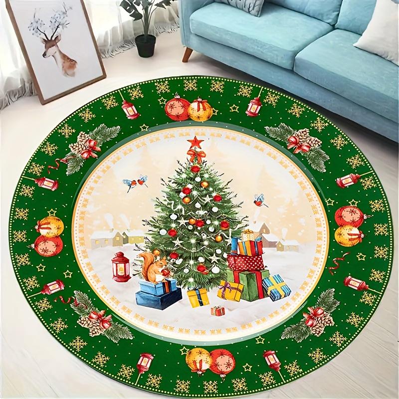 1pc Christmas Round Rugs: Santa, Snowman, Tree Designs - Festive Home Decor ,Christmas round carpet decoration..