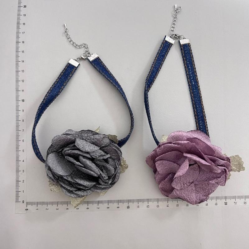 Goth Cloth Big Rose Pendant Choker Blue Rope Necklace for Women Elegant Weave Knotted Bowknot Adjustable Chain Jewelry