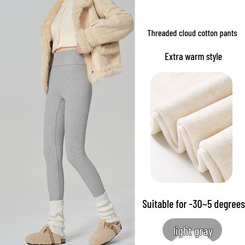 High Waist Warm Fleece-Lined Leggings - Vertical Stripe, Matte, Slimming Cotton for Autumn/Winter