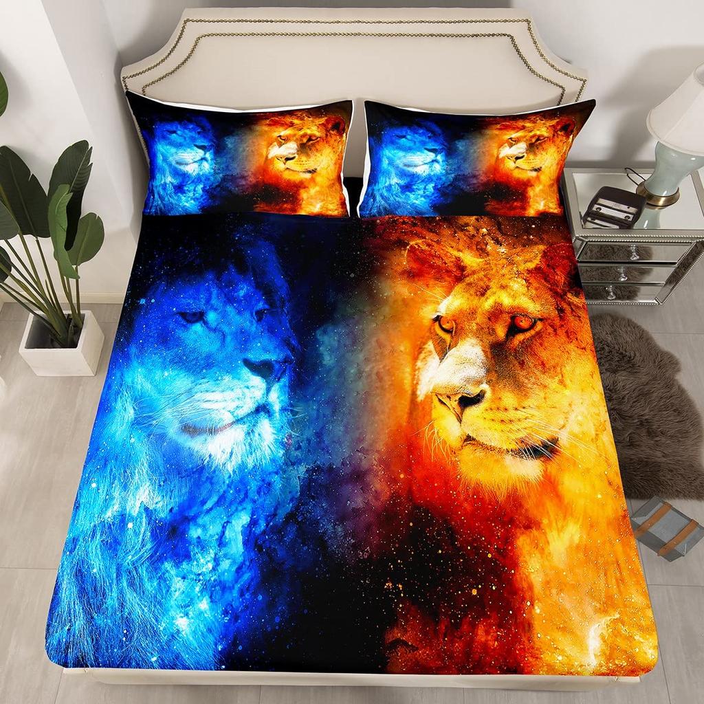 Lion Head Black Backdrop Duvet Cover Set Queen King Size 3 Piece Bedding With 2 Pillow Shams