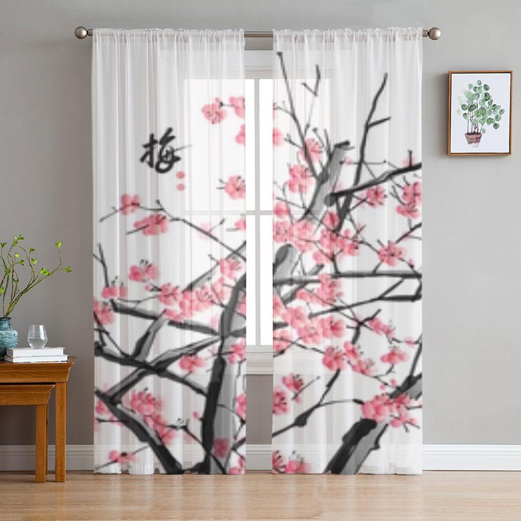 Plum Blossom Sheer Window Curtains For Living Room Bedroom Modern Voile Tulle Curtains Fabric Drapes For Kitchen