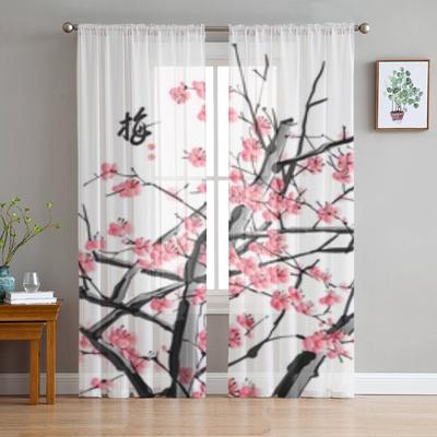 Plum Blossom Sheer Window Curtains For Living Room Bedroom Modern Voile Tulle Curtains Fabric Drapes For Kitchen