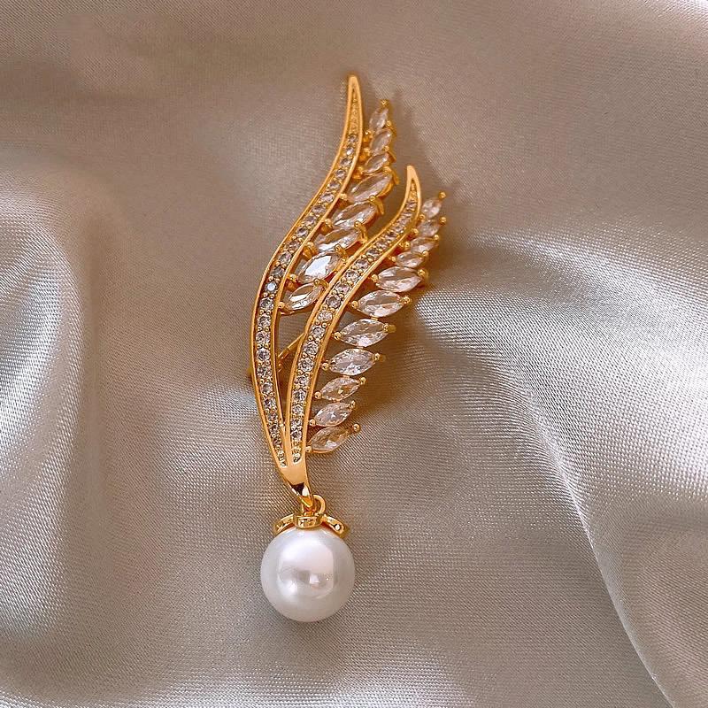 Exquisite Ear Of Wheat Pearl Rhinestone Brooches For Women Crystal Pins Suit Clothes Accessories Light Luxury Jewelry Gift