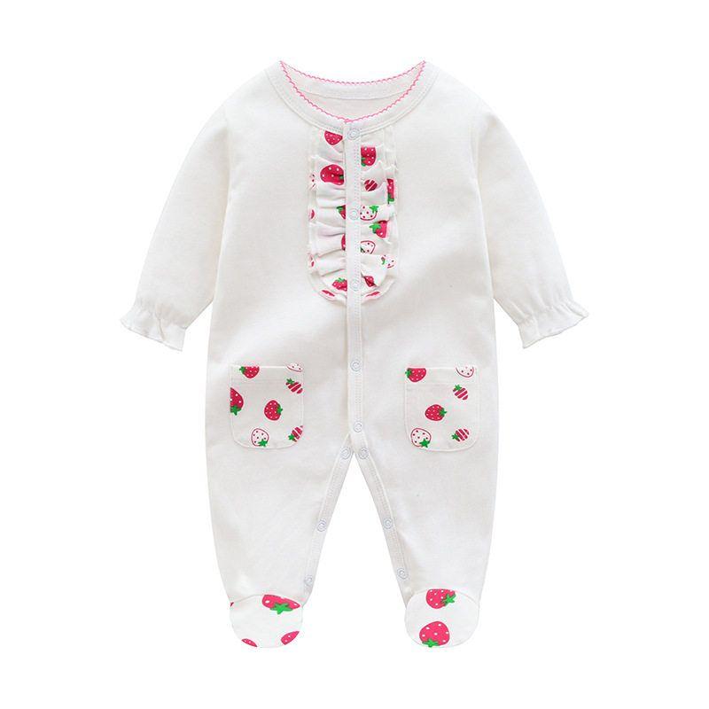 Baby Jumpsuit Spring and Autumn Pure Cotton Long-Sleeved Newborn Baby Jumpsuit with Foot Cover Children's Pajamas Romper with Foot Cover