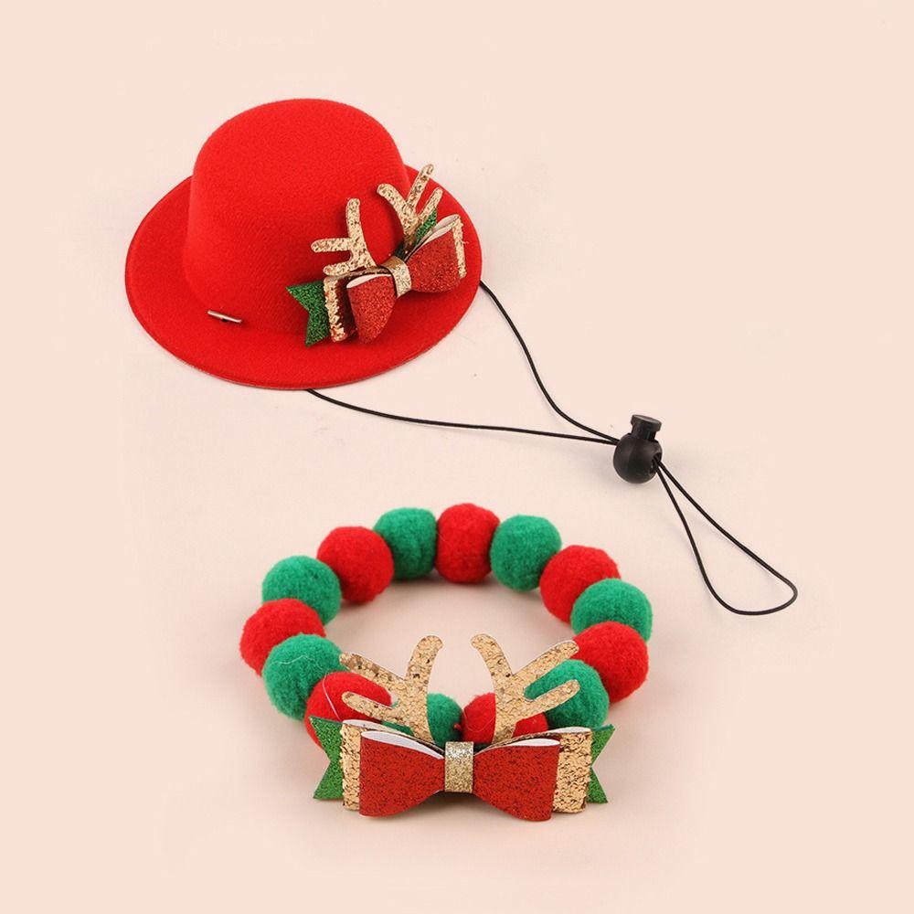 With Bell Pet Christmas Bow Hat Soft Cat Christmas Collar Christmas Cat Bow Tie  for Puppy Cats