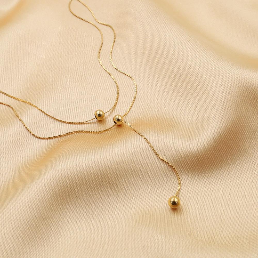 Accessories Temperament Long Sliding Bead Clavicle Chain Stylish And Simple Double Layer Stacked Bead Necklace Women'S Premium