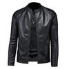 Mens PU Leather Biker Jacket With Stand Collar Slim Fit Casual Outerwear